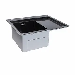 Кухонна мийка Platinum Handmade 580x480x220 L чорна (товщина 3.0/1.5 мм корзина та дозатор в комплекті) - мініатюра 4