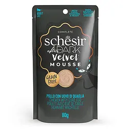 Повнораціонний беззерновий вологий корм для котів Schesir After Dark Chicken Шезір курка з перепелиним яйцем мус натуральні консерви пауч 80 г (132208)