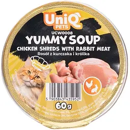 Суп для кішок UNIQ PETS CAT WET FOOD YUMMY SOUP з курячими шматочками та м'ясом кролика, 60 г