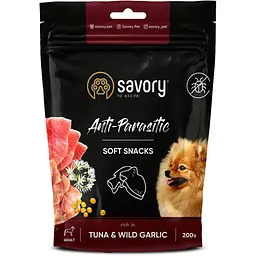 М'які ласощі для собак Savory з антипаразитарним ефектом 200 г (тунець та дикий часник)