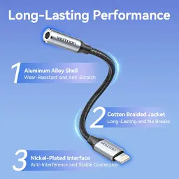 Перехідник Lightning to 3.5mm 0.1m cotton braided aluminum gray Vention (BMBHA) - мініатюра 5