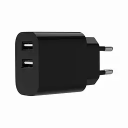 Мережевий зарядний пристрій Gembird TA-UC-2A12-01-BK, чорний, 12 Вт, 2xUSB (5V / 2.4A)