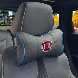 Подушка на підголівник з логотипом Fiat Екошкіра 3D Кольоровий лого Чорна-Синій кант 1 шт