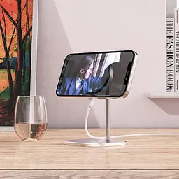 Заряджання бездротове металеве HOCO CW32 Happiness magnetic desktop wireless charger 15W біле - мініатюра 9