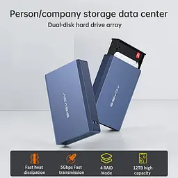 Корпус для жорстких дисків ACASIS EC-7252 USB 3.0 з підтримкою RAID до 12 ТБ для SATA HDD/SSD 2,5 дюйма (Синій) - мініатюра 4