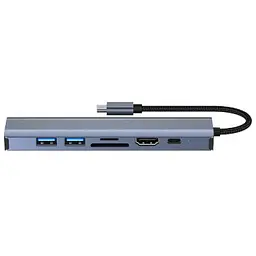 Концентратор Dynamode 7-in-1 USB-C to HDTV 4K/30Hz 2хUSB3.0 RJ45 USB-C PD 100W SD/MicroSD (BYL-2303) - мініатюра 3