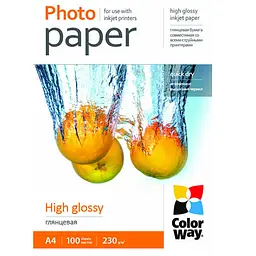Глянцевий фотопапір ColorWay 230 г/м² A4, 100 аркушів PG230100A4
