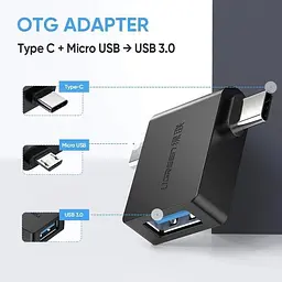 Адаптер Ugreen 2 in 1 Adapter microUSB Male + USB Type-C Male to USB 3.0 Female OTG Black (30453) - мініатюра 5