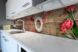 Кухонний фартух Крафт вінілова наклейка ПВХ під картон малюнки квіти бежевий 60х300 см Happy Pocket Z180724 - мініатюра 6