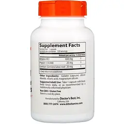 Бетаїн HCL і пепсин Doctor's Best Betaine HCL & Pepsin 360 капсул - мініатюра 2