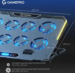 Охолоджувальна підставка для ноутбука до 17,3 дюймів GamePro GPCP-1040 RGB 2xUSB 8xfans - мініатюра 6