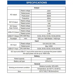 Портативна зарядна станція Optonica PS9418 400 Вт 320 Вт·год - мініатюра 5