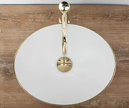 Умивальник Rea Sofia brush gold накладний білий/золотий REA-U3697, Золотий - мініатюра 4