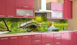Вініловий кухонний фартух Дерев'яний міст Річка наклейка для кухні ПВХ Природа Зелений Happy Pocket Z181791 - мініатюра 2