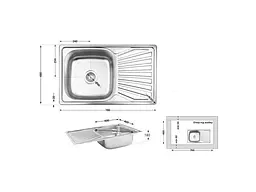 Мийка врізна Brinex 780х480х180мм 1 7848, Satin 0,8мм BRIN7848SAT08 - мініатюра 2