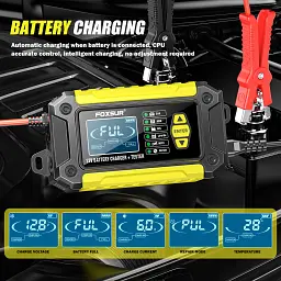 Імпульсний зарядний пристрій 12V/6A автомобільний АКБ Foxsur FTC-1206 Тестер автомобільних акумуляторів Yellow (19441) - мініатюра 12