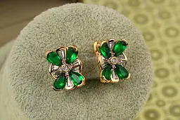 Сережки Xuping Jewelry бурлеск із зеленим каменем 1,7 см золотисті
