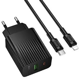 МЗП Borofone BAS76A Source PD30W+QC3.0 (1USB-A/1C) + кабель Type-C to Lightning Black - мініатюра 3