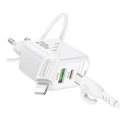 Зарядний комплект Borofone BAS44A 1Type-C /1USB PD/QC 20W 5V/3A Type-C to Lightning 1 м White (35138_3345029) - мініатюра 5