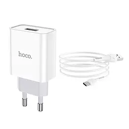 МЗП Hoco C81A Asombroso 2.1A (1USB-A) + кабель USB to Type-C Білий - мініатюра 2