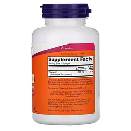 Вітаміни та мінерали NOW Vitamin E-400 D-Alpha Tocopheryl, 250 капсул - мініатюра 2