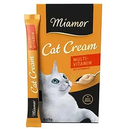 Рідкі ласощі для котів Miamor Cream Multi-Vitamin МІАМОР Мультивітамін крем 6 шт по 15 г