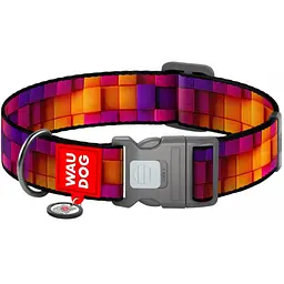 Нашийник для собак нейлоновий Waudog Nylon з QR паспортом малюнок Куби 3Д М 