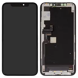 Дисплей для iPhone 11 Pro, чорний, з рамкою, Оригінал (переклеєне скло), з пластиками камери та давача приближення