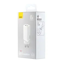 МЗП Baseus GaN2 Lite Quick ChargerC + U 65W EU Білий - мініатюра 2