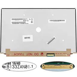 Матриця 13.3 B133ZAN01.1 3840х2160, 40pineDP, IPS, LED, SLIM без планок та вушок, глянець, роз'єм праворуч знизу для ноутбука