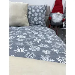 Комплект постільної білизни Ecotton двоспальний 15501 Сніжинка на сiрому (24263) - мініатюра 5