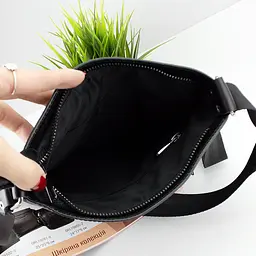 Сумка чоловіча шкіряна Handycover S240 чорна без кишень на блискавці - мініатюра 5