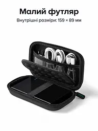 Защитный футляр для жёсткого диска и аксессуаров UGREEN LP128 малый 16,5 × 9,5 × 4,5 см органайзер для накопителя 2,5″ с защитой от брызг с оболочкой EVA и противоударной подкладкой с эластичными фиксаторами с сетчатым карманом для кабелей с мягкой перегородкой чёрный (40707) - миниатюра 2