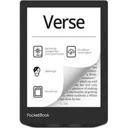 Електронна книга 6" PocketBook Verse PB629 Mist Grey (PB629-M-CIS) E-Ink Carta, 1024х758, 212 dpi, 8Gb, microSD, 1GHz, 512Mb, 1500 мАч, підсвічування, Wi-Fi, USB Type-C