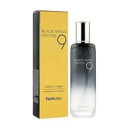 Омолоджувальний тонер з муцином чорного равлика і пептидами FarmStay Black Snail & Peptide 9 Perfect Toner 120 мл