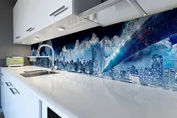 Вініловий кухонний фартух Космічний міст для кухні наклейка небо Місто Синій 60х300 см Happy Pocket Z180402
