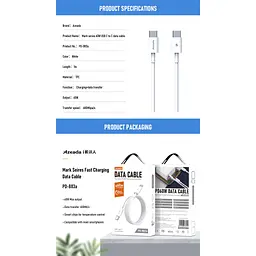 Дата кабель USB-C to USB-C 1.0m PD-B83a 60W Proda (PD-B83a-WHT) - мініатюра 3