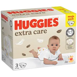 Набір підгузків Huggies Extra Care Box 3 (6-10 кг), 96 шт. + вологі серветки Huggies Pure без пластику 48 шт. - мініатюра 2