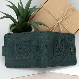 Гаманець чоловічий шкіряний зелений Handycover HC0041 з гербом України - мініатюра 3