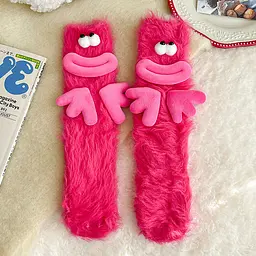 Шкарпетки дитячі зимові з обличчам і руками малинові One Size 4234