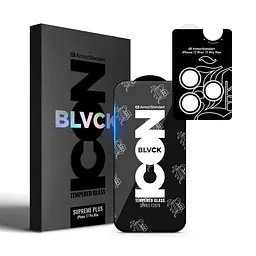 Комплект захисних скла для Apple iPhone 17 Pro Max, Supreme Plus Black Icon, загартоване повноекранне 3D скло на екран і скло на камеру, протиударне 9H, ультратонке, з олеофобним і жировідштовхуючим покриттям, ArmorStandart (ARM86404)
