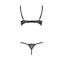 Комплект білизни Passion Exclusive VALERY SET OpenBra S/M, black, стрепи, трусики, відкритий ліф - мініатюра 6