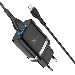 Блок-адаптер живлення з підсвіткою HOCO N1 Ardent charger set набір з кабелем Lightning чорний - мініатюра 3