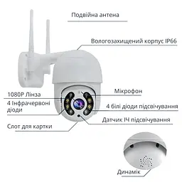 Вулична поворотна 4MP Wi-Fi IP-камера, водонепроникна з нічним баченням + ICSee, Біла (3058609996) - мініатюра 4