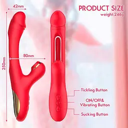 Вакуумний вібратор 3в1 Pretty Love Finger Bunny інтимний масажер з пальчиком для точки G 21 режим червоний - мініатюра 2