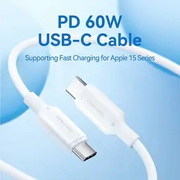 Кабель USB 2.0 Type-C M-M, 1.0 м 60W Білий Nickel-Plated Vention - мініатюра 4