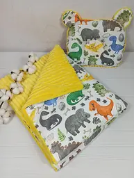 Плед для немовлят із знімним утеплювачем та подушка a.l.babybox Діно Жовтий
