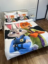 комплект постіль із мікросатина Зоотрополіс полуторний 3D дизайн підковдра 150×215 см наволочки 70×70 см - мініатюра 3