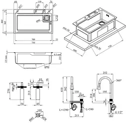 Кухонна мийка Kroner KRP Schwarze - SET7546HM PVD (3.0/0.7 мм) (CV032277) - мініатюра 18