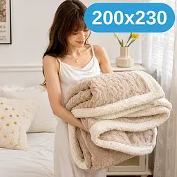 М'який двосторонній потовщений плюшевий хутряний плед Solve бежевий 200 x 230 см (KT9001103) - мініатюра 2